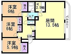 メゾンプルミエールK 3LDKの間取図画像