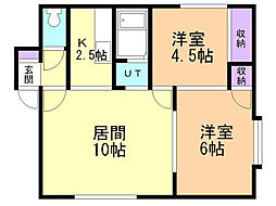 リバーハイムB 2LDKの間取図画像