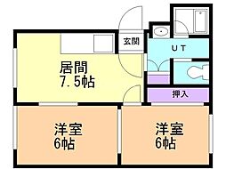 エナージ南山の手 2DKの間取図画像