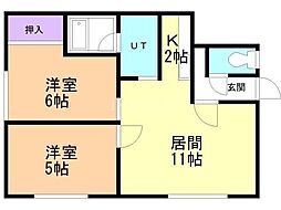 コーポラス山の手B 2LDKの間取図画像