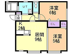 アバンセ西野1 2LDKの間取図画像