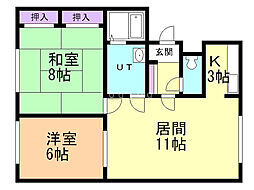 コーポ花島2 2LDKの間取図画像