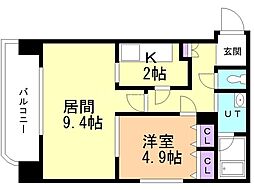 エーデルプラッツヤマノテ 1LDKの間取図画像