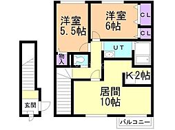 コーポほせんC 2LDKの間取図画像