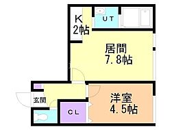 オークツリー1 1DKの間取図画像