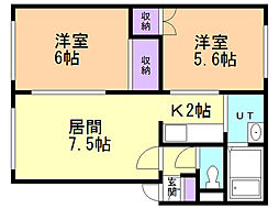 コーポクリーク山の手 2LDKの間取図画像