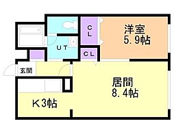 シャーメゾン発寒A 1LDKの間取図画像