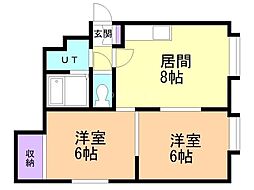 セラディル新発寒 2DKの間取図画像