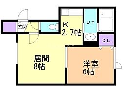 ハイエスト中谷 1LDKの間取図画像