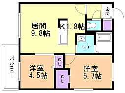 CASTELLODELSOLE 2LDKの間取図画像
