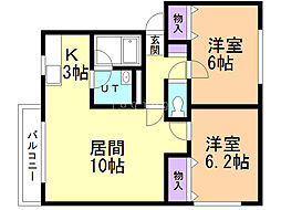 ピノ弐番館 2LDKの間取図画像