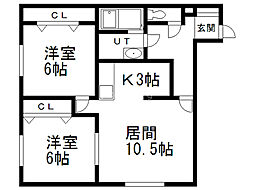 ラ・メール桂岡B 2LDKの間取図画像