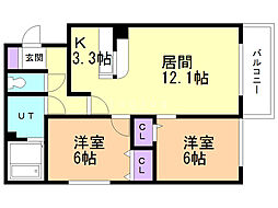 アビタ発寒1 2LDKの間取図画像