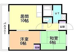 オーシャンビレッジ宮の沢 2LDKの間取図画像