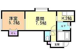 ユニゾン富丘 1LDKの間取図画像