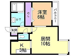 ベルファーレ発寒 1LDKの間取図画像