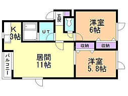 オーラム 2LDKの間取図画像