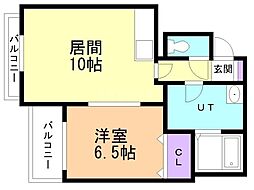 グロウブテラス 1LDKの間取図画像