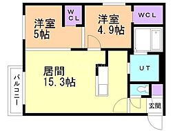 仮)GAー二十四軒3ー3MS A棟 2LDKの間取図画像