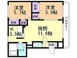 大光11番館 2LDKの間取図画像