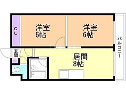 サンライト発寒 2DKの間取図画像