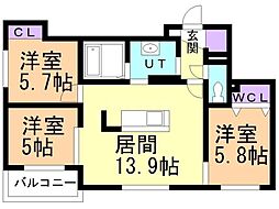 パーク農試館 3LDKの間取図画像