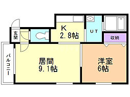 リバーコート発寒 1LDKの間取図画像