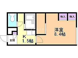 レオパレス北緯43度 1Kの間取図画像