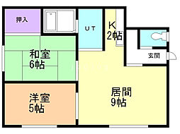 コーポラス山の手B 2LDKの間取図画像