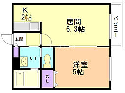 ブランノワールラヴイ 1LDKの間取図画像