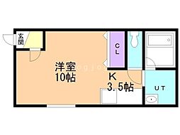 トシコート八軒 1Kの間取図画像