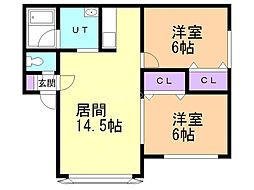Modulor西野2 2LDKの間取図画像