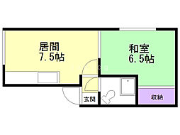 パレス宮の沢B 1LDKの間取図画像