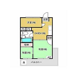 川口寿コーポ 3DKの間取図画像
