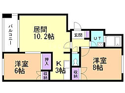 オクセカンドレジデンス 2LDKの間取図画像