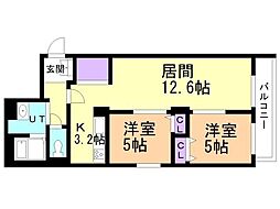札幌市白石区平和通17丁目南マンション 2LDKの間取図画像