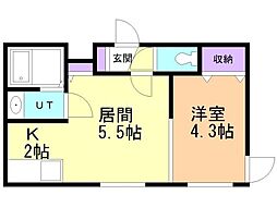 フラッツリド菊水 1DKの間取図画像