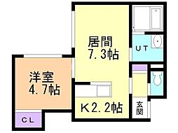札幌市白石区南郷通16丁目北マンション 1LDKの間取図画像