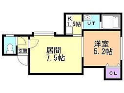 リバーエミール 1LDKの間取図画像