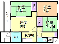 白石第7コープマンションE棟 3LDKの間取図画像