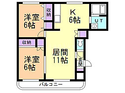 カサグランデ平和 2LDKの間取図画像