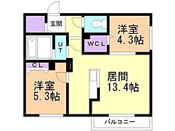 札幌市白石区栄通16丁目マンション 2LDKの間取図画像