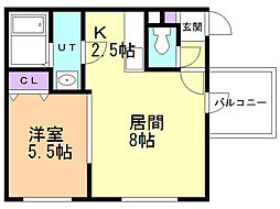 コムズ白石・2 1LDKの間取図画像