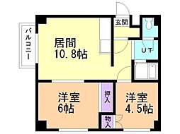 コーポラス河合 2LDKの間取図画像