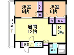 カサグランデ平和 2LDKの間取図画像