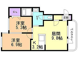 グランメール栄通B 2LDKの間取図画像