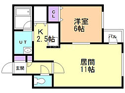クラリス菊水 1LDKの間取図画像
