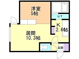 カメリア南郷 1LDKの間取図画像
