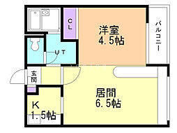 ダイアナ白石ヒルズ2 1DKの間取図画像