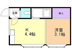 パークハイム 1Kの間取図画像